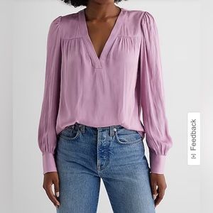 NWT Satin V-Neck Cuff Sleeve Top